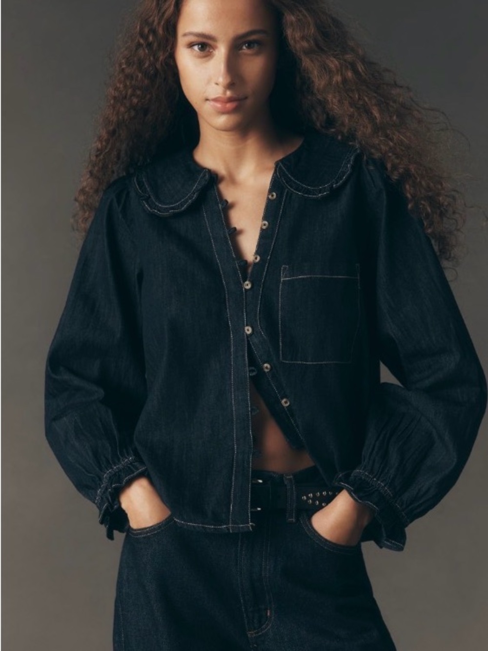 Anthropologie Pilcro Keira Denim Long-Sleeve Blouse Large NWT